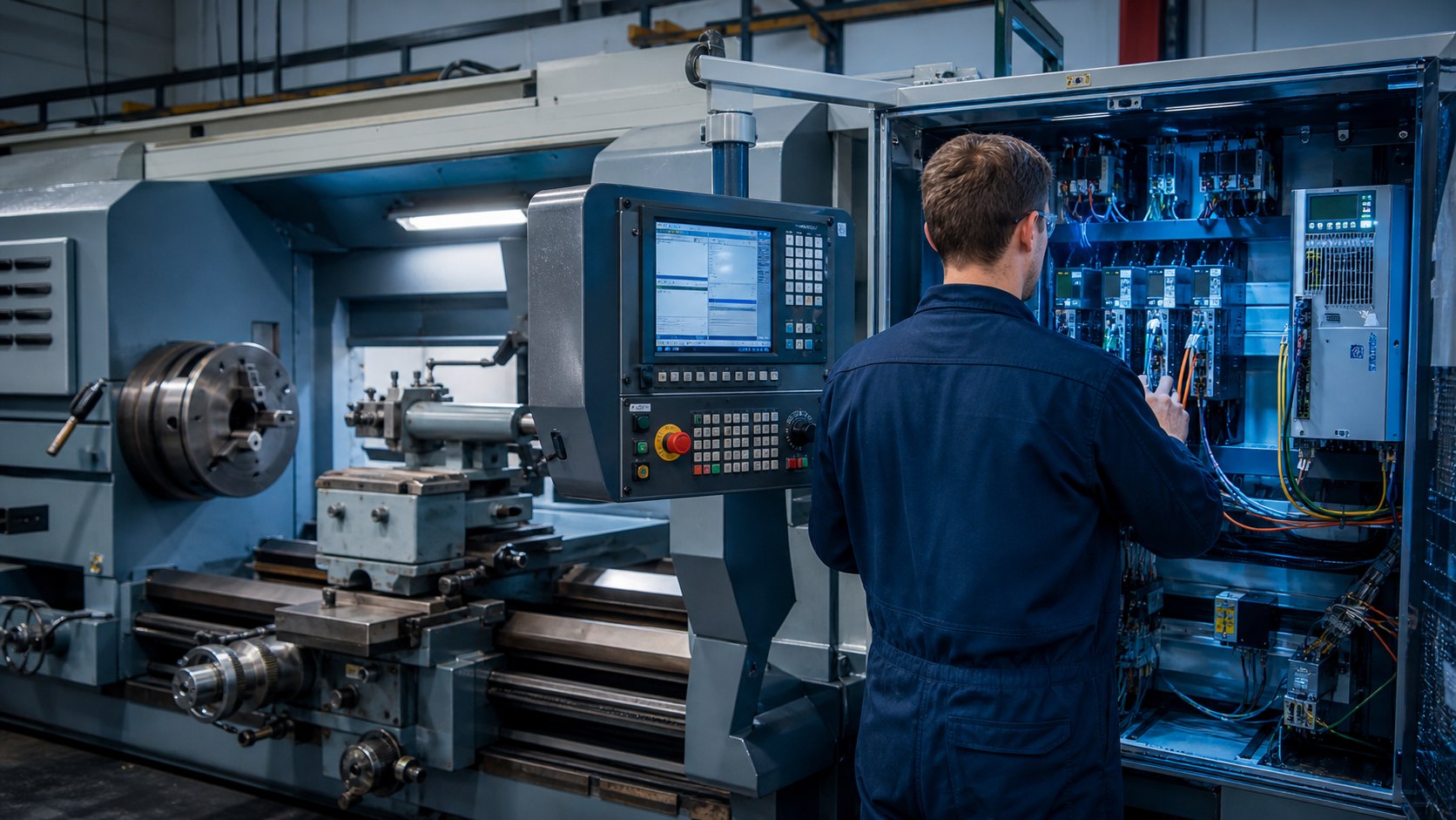 Proses retrofit mesin konvensional dengan kontrol CNC dan panel elektronik modern