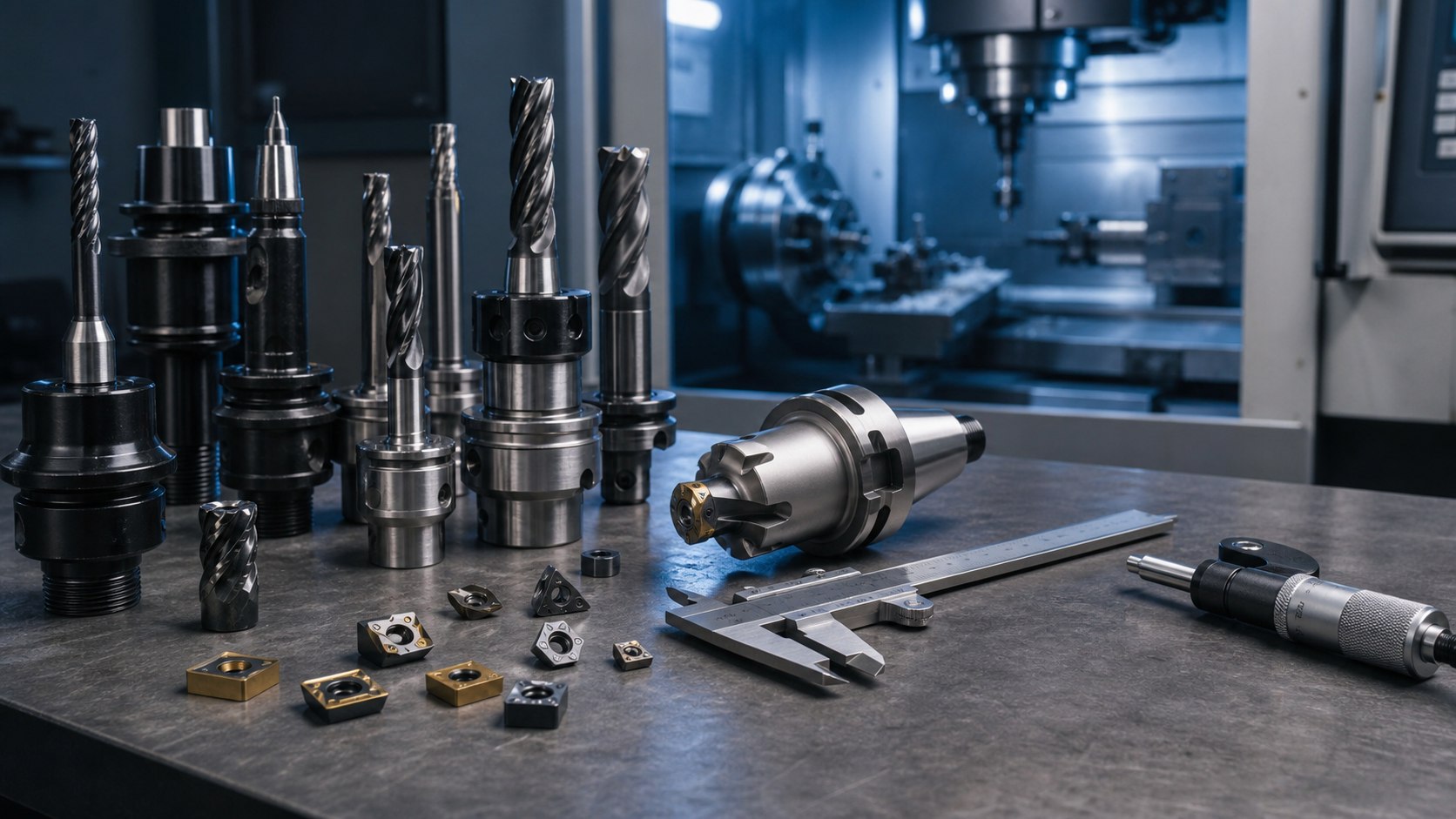 Cutting tools, tool holders, insert, dan alat ukur presisi di workstation CNC